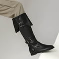 thumbnail image 3 of Knee High Motorcycle Riding Boots for Women Vintage Buckle Low Heel Mid Calf Combat Work Tall Boots, 3 of 7