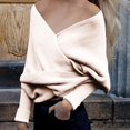 thumbnail image 1 of RXIRUCGD Women's Casual Solid Color Irregular Pullover Solid Color Sweater Shawl( Beige ), 1 of 5