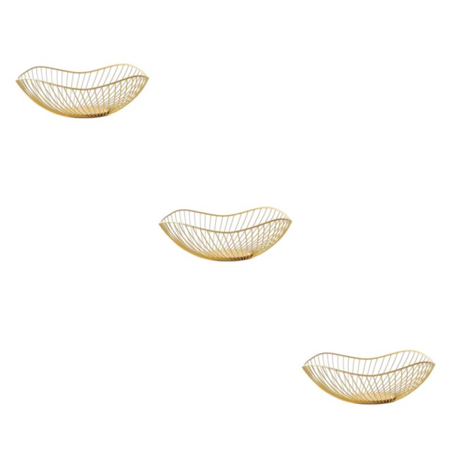 kurtrusly Sturdy And Durable Metal Fruit Baskets Large Capacity Open Wire Exquisite Appearance Wide gold Oblique small 3Set