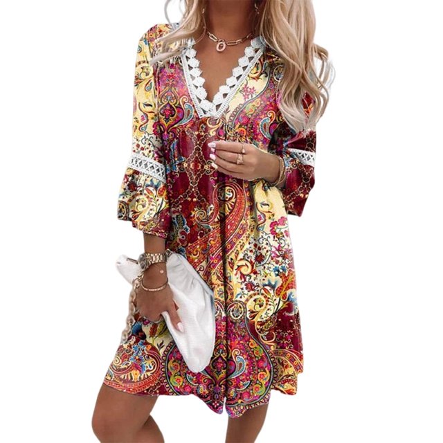 Women Basic Maxi Dress Oversized Lace Rem Casual Dress Half Sleeve Vacation Suit