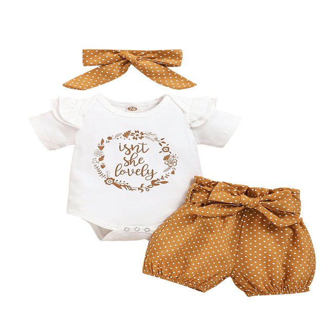 Twins Baby Girl Outfits Set Short Sleeve Ruffled Romper+Shorts+Headband