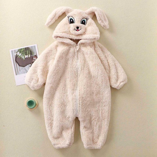 LSLJS Automne Hiver Nourrisson Tout-Petit Bébé Combinaison à Capuche en Peluche Barboteuses Manches Longues en Poils de Lapin Combinaison de Neige à Capuche Grenouillères Vêtements d'Extérieur Tenues