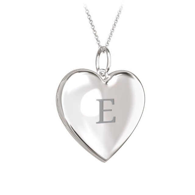 Collier Médaillon Cœur Initial en Or Blanc 10 K