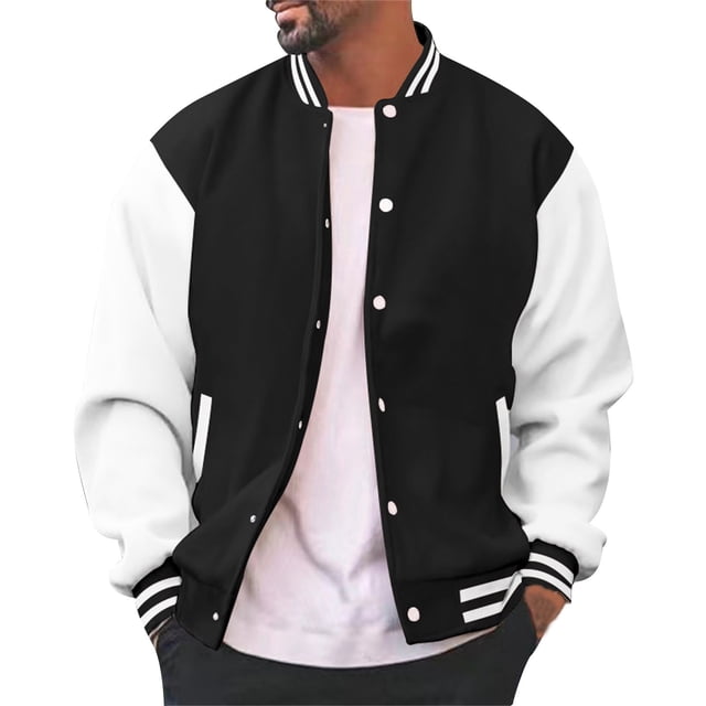 FYEGRE Veste de Baseball Varsity Athlétique pour Homme Légère Décontractée Élégante à Poignets Côtelés Contrastants Veste Noire TTTG