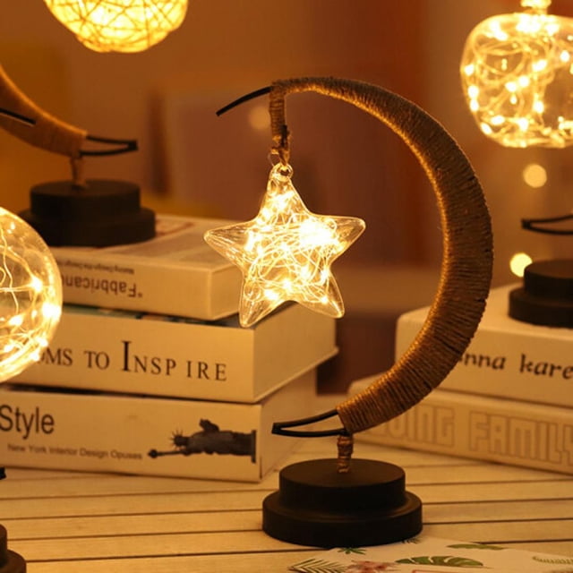 Feltree Lampe de Nuit USB Lune Étoile - Lampe de Table Décorative en Fer Artisanal à DEL avec Commande Tactile à Intensité Réglable et Création d'Ambiance Chaleureuse