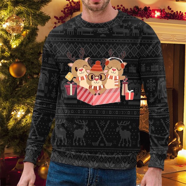 WILLBEST Mignons Zip Ups Hommes Automne et Hiver Tendance Décontractée Chandail Imprimé de Noël Col Rond Chandail à Capuchon