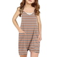 thumbnail image 1 of Penkiiy Combishort d'Été Sans Manches à Rayures Décontracté pour Filles avec Poches 9 Ans Beige, 1 of 6