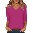 thumbnail image 2 of WRKEKC Chemises à Manches Longues pour Femmes, Hauts à Manches Longues pour Femmes, Haut/chemise à Col Rond à Manches Trois-Quarts Ample et Décontracté Uni pour Femmes, 2 of 7