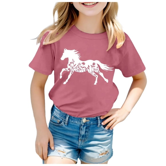 Akiihool Girls Clothes Girls Western Shirt Cowgirls Embroidered Country Concert T Shirt Graphic Horseback Rider Tassel Fringe Tee Tops (Pink,11-12 Years)
