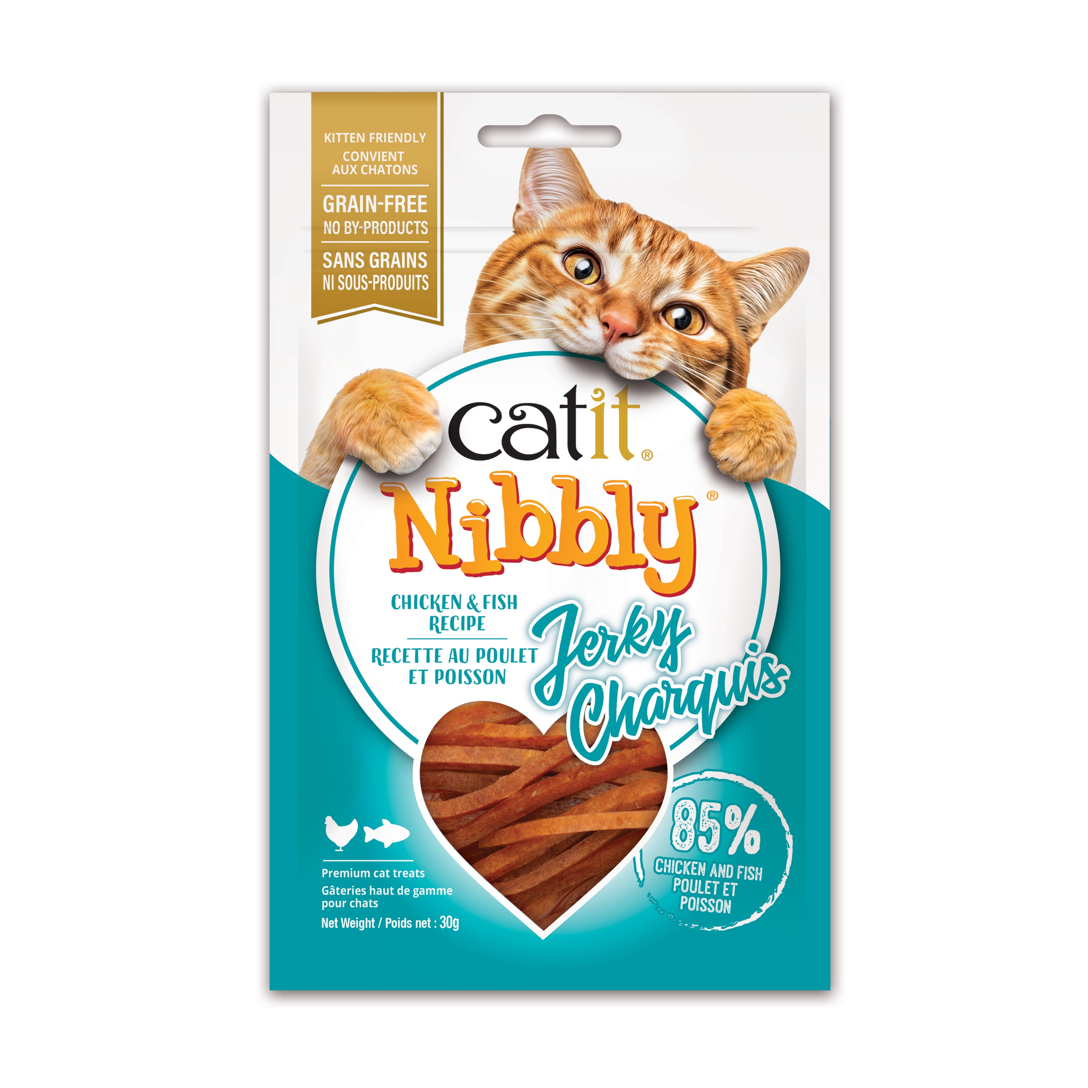 Catit Nibbly Jerky Recette au Poulet et Poisson Gâteries Cat, 30g