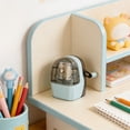 thumbnail image 1 of s Manual Pencil Sharpener, Compact Plastic Body, Lightweight Portable Design with Transparent Shavings Container, Blue/Pink/Green, 8.6 x 5.85 x 9.6 cm, 1 of 6
