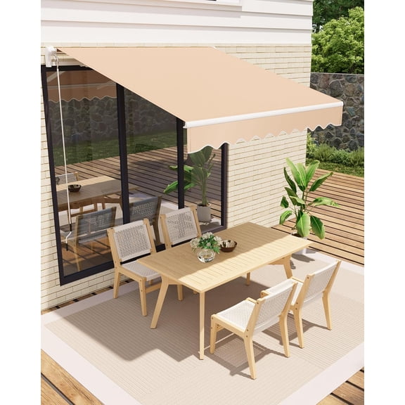 YUSAZENS Auvent Extérieur Rétractable à l'Avant, Cadre en Aluminium, Auvent Pare-Soleil pour Terrasse et Cour Kaki 10x8