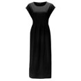 thumbnail image 2 of Innerwin Robes Col Rond Robe pour Femme Plage Couleur Unie Ample Robe d'Été Noire P, 2 of 7