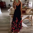 thumbnail image 2 of Robe Maxi à Imprimé Floral pour Femmes Sans Manches, Robes d'Été Décontractées, Col en V, Bretelles Spaghetti, Longue Robe Soleil, 2 of 4