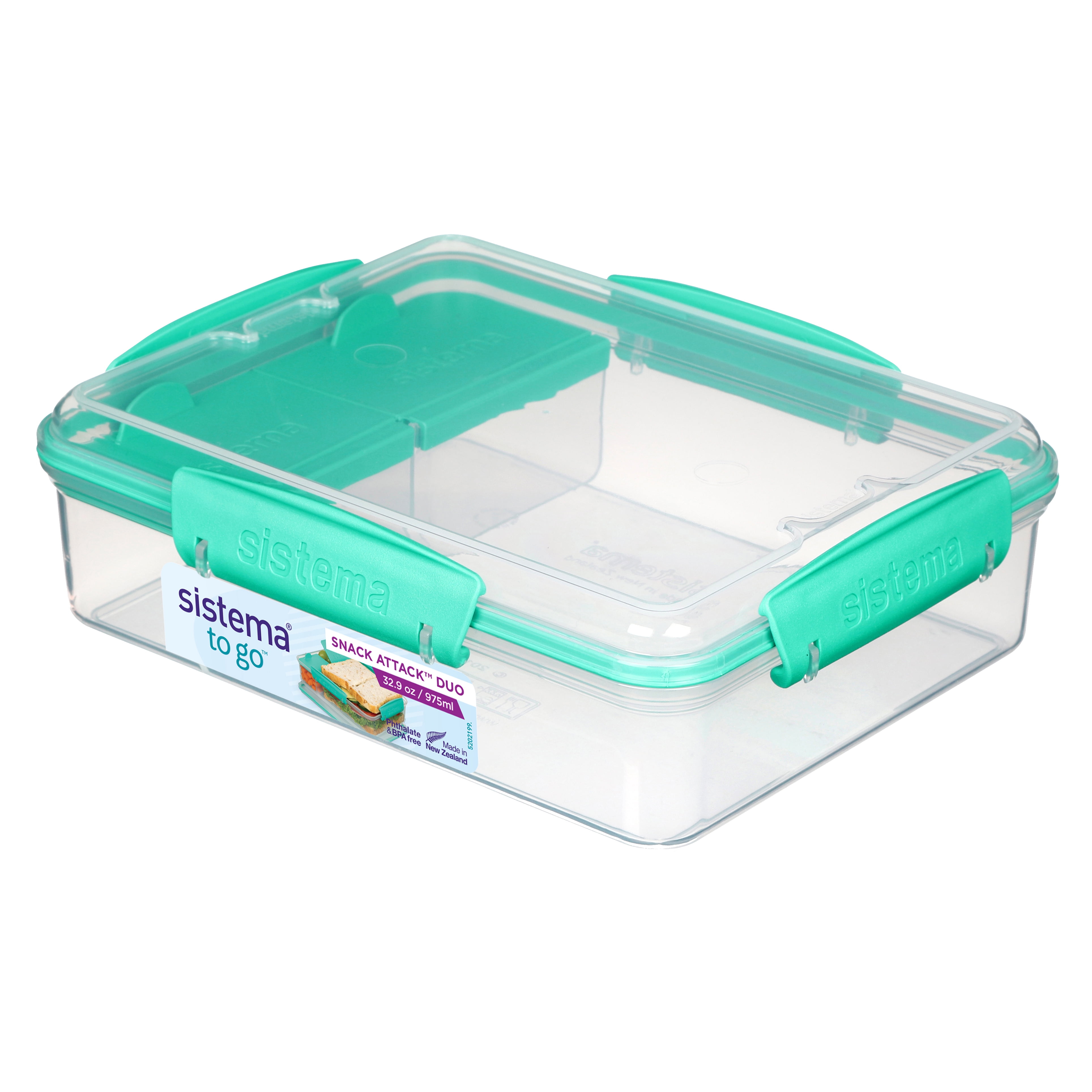 Sistema Snack Attack Duo To Go Food Storage Container, 975 mL, Colour May Vary, 1 Pack