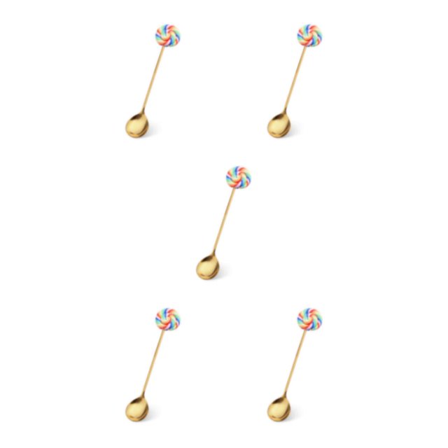 Transemion 1/2/3/5 Cartoon Adorable Restaurant Hotel Tableware Portable Washable Stainless Steel Stirring Mixing Dinnerware Cake Flatware Candy Spoon Rainbow 5PCS