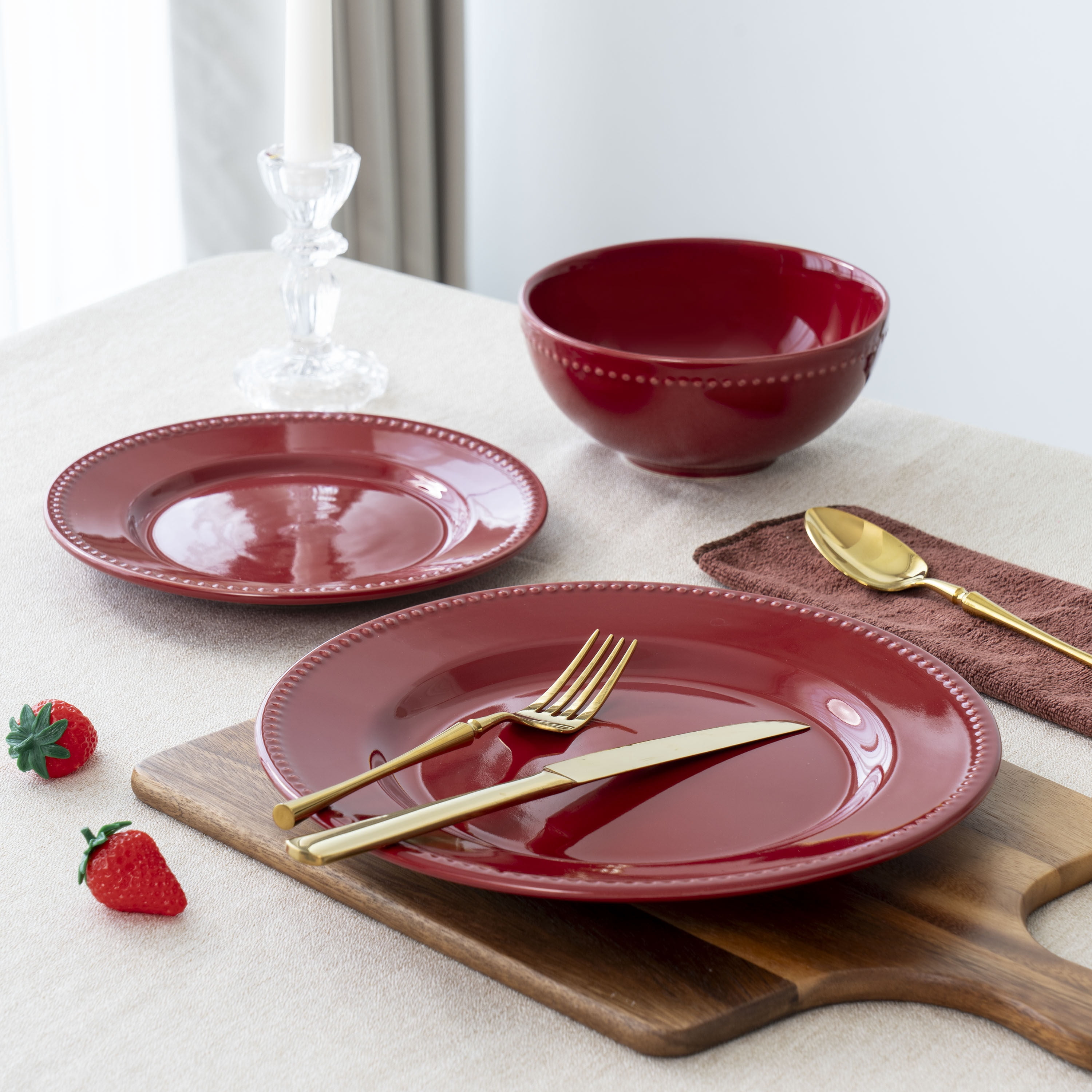 Mainstays Brynn Red 12 Piece Dinner Set