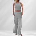 thumbnail image 3 of Ensemble de Pantalons 2 Pcs pour Femmes, Col Rond, Poches, Tenue de Vacances Décontractée (Noir P), 3 of 9