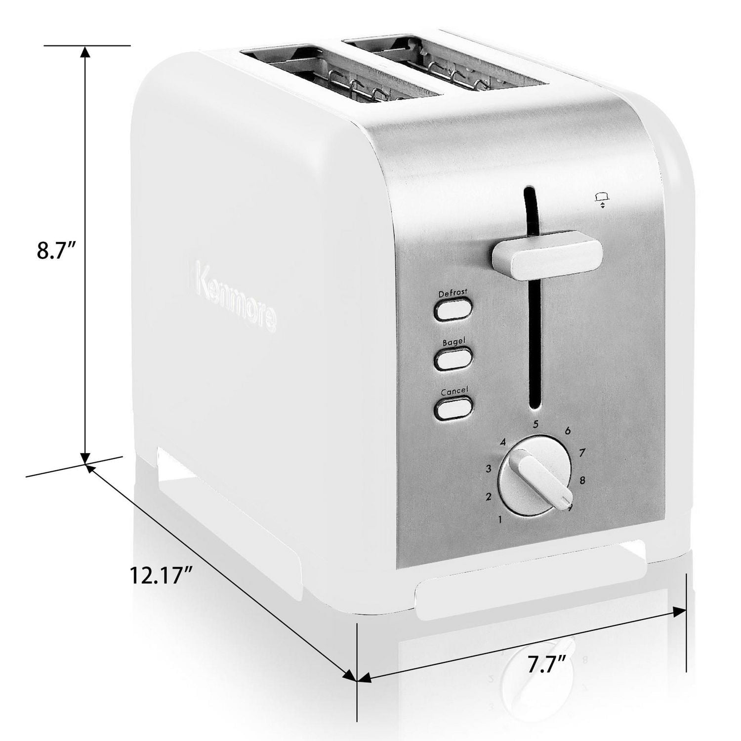 Kenmore Grille-pain 2 tranches en acier inoxydable, commandes doubles, fentes extra larges, 9 niveaux de brunissage, pour toasts, bagels et muffins anglais