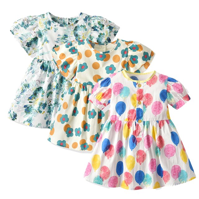 KYAIGUO Robes Florales Décontractées pour Bébés Filles 9M-5T Robe d'Été à Manches Courtes pour Tout-Petits Robe de Princesse Robe de Plage pour Bébé