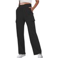 thumbnail image 2 of LLYwey on Sale Clearance Pull on Dress Pants for Women Ladies Fashionable Solid Color Drawstring with Pockets Ankle Binding Sweatpants Work Pants New Full Length Pants Regular Fitted Black S, 2 of 8