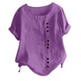 thumbnail image 1 of Mode Femme Été Col Rond Loisirs Manches Courtes Uni Boutons Hauts, 1 of 6