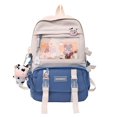 thumbnail image 1 of Women Cute Hit Color Backpack Student Canvas Knapsack with Pendant (Blue), 1 of 6
