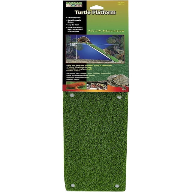 Penn-Plax Penn Plax Reptology Plateforme Tortue, une Rampe en Acrylique durable de 17,5 Pouces par 6 Pouces avec surface de Tapis Verte pour l'Adhérence, Conçue pour Que les Tortues, Grenouilles, Tritons et Salamandres Grimpent hors de l'Eau et Se Blottissent dans des Réservoirs pour Reptiles.