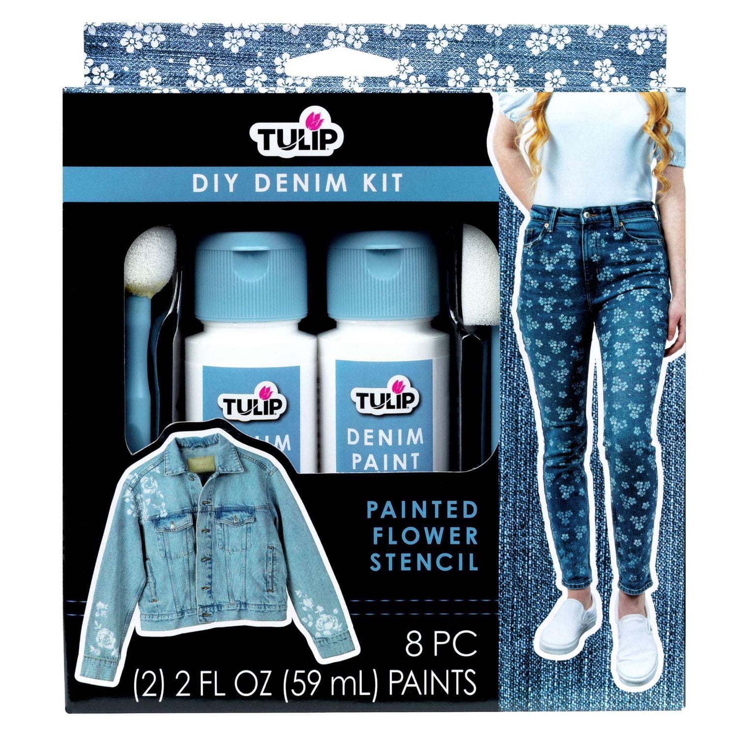Tulip Trousse de peinture et pochoirs pour denim, 8 pièces, adultes, art au pochoir, peinture pour tissu