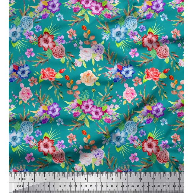 Soimoi Tissu Popeline de Coton Feuilles, & Imprimés Floraux de Roses au Mètre 42 Pouces de Large