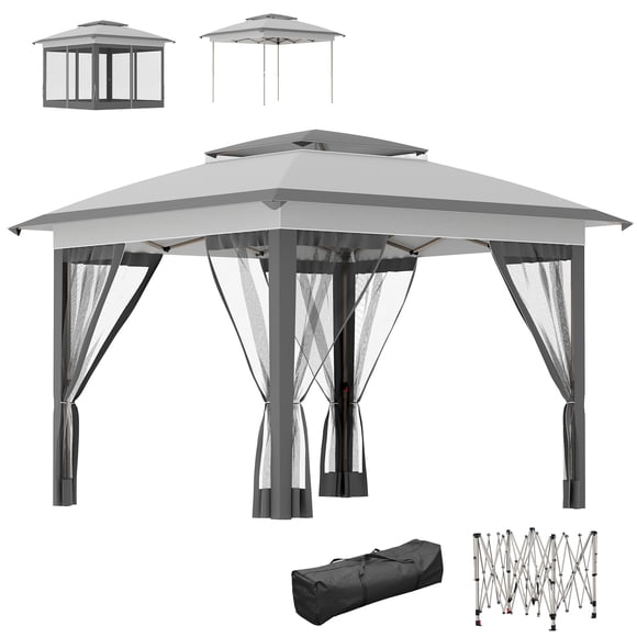 Outsunny 12' x 12' Pop Up Canopy with Mesh, Grey
