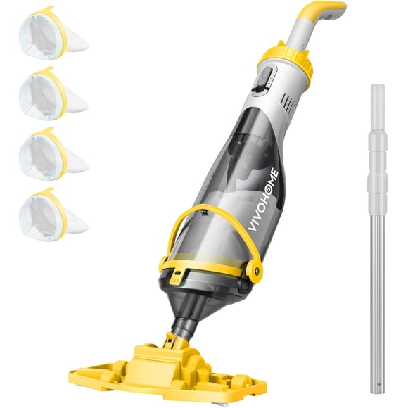 SPECSTAR Aspirateur de Piscine Sans Fil avec Perche Télescopique, Puissante Aspiration jusqu'à 18,5 GPM, Autonomie de 60 Min, Nettoyeur de Piscine Portatif Rechargeable pour Piscines/spas/bains à Remous, Jaune