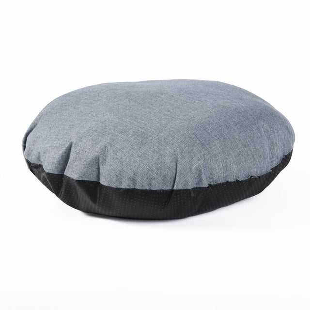 Lit Rond pour Chien, Lit pour Animal, 22 Pouces avec Dessus en Tissu Micro-Vison Gris Pâle et Dessous Antidérapant Noir, Conçu pour Offrir un Soutien Orthopédique et une Stabilité aux Petits Chiens, Offrant une surface de Repos Pelucheuse et Confortable.
