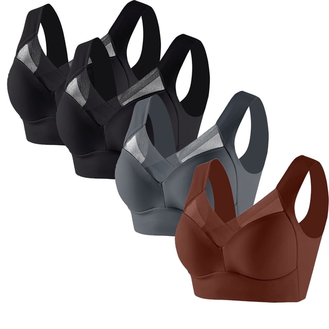 Timegard 4pc Bras for Women Wireless Comfy Breathable Full Coverage High Support Back Smoothing Everyday Bra