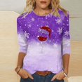 thumbnail image 2 of Pisexur Hauts de Noël pour Femmes Blouses Manches 3/4 T-Shirt Imprimé Verres de Vin Rouge Hauts Mode Xmas Col Rond Chandail à Enfiler Hauts Décontractés Amples T-Shirts d'Automne, 2 of 4