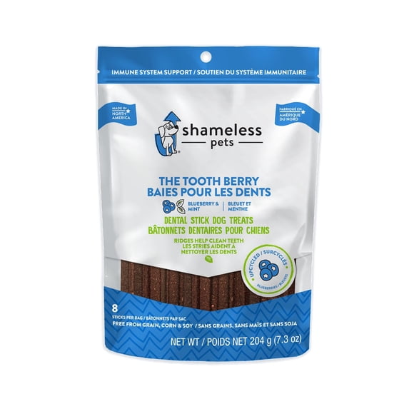 Shameless Pets Tooth Berry Blueberry Sticks Dental Dog Treats With Upcycled Ingredients