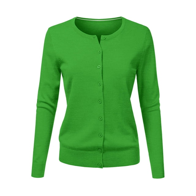 Liquidation! Hontri Cardigan pour Femme à Col Rond Tricoté à Manches Longues Grandes Tailles Ample Uni Court Chandail Veste Cardigan Cardigan pour Femme Vert TG