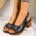 thumbnail image 3 of Ladies Rhinestones Flower Dress Slingback Sandals for Women 2025 Summer Leather Peep Toe Chunky High Heels, 3 of 6
