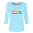 thumbnail image 4 of Xihbxyly Hauts Décontractés pour Femmes T-shirt à Col Rond Imprimé de Pâques à Manches 3/4 T-shirt à Col Rond Chandail à Enfiler Tendance à Petit Budget, 4 of 5