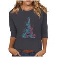 thumbnail image 3 of Pompotops T-shirt Ample Imprimé pour Femme Blouse à Manches 3/4 Col Rond Hauts Décontractés Liquidation, 3 of 4