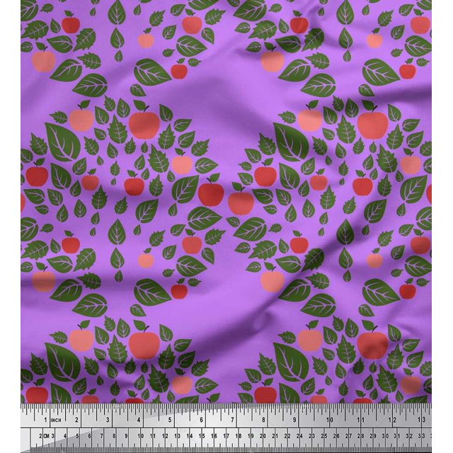 Soimoi Polyester Crepe Fabric Leaves & Fruits Print Sewing Fabric Yard 42 Inch Wide