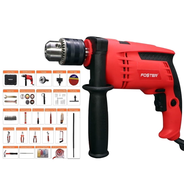 Fk-5513 Pro Perceuse à Percussion Réversible 160 Pcs Trousse d'Outils Manuels / Taille de Mandrin 13 mm, 650 W / Réversible, Ergonomique, Légère, Prise Souple, Embout Interchangeable / Perceuse Combinée