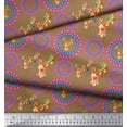 thumbnail image 3 of Soimoi Brown Moss Georgette Fabric Circles & Elk Mount Face Printed Fabric 1 Yard 42 Inch Wide, 3 of 3