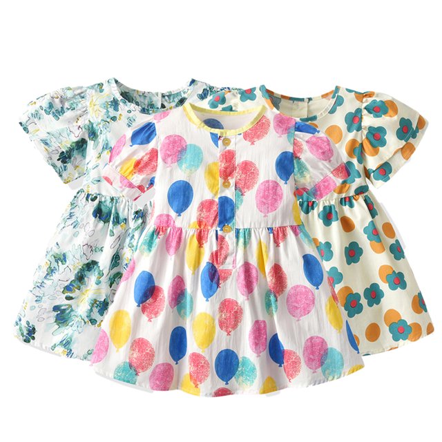 KYAIGUO Robes Florales Décontractées pour Bébés Filles 9M-5T Robe d'Été à Manches Courtes pour Tout-Petits Robe de Princesse Robe de Plage pour Bébé