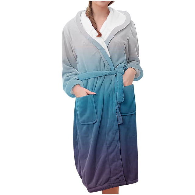 Erwazi Women Robe Fleece Plush Soft Fuzzy Cozy Warm Lightweight Bathrobe House Long Robe for Women
