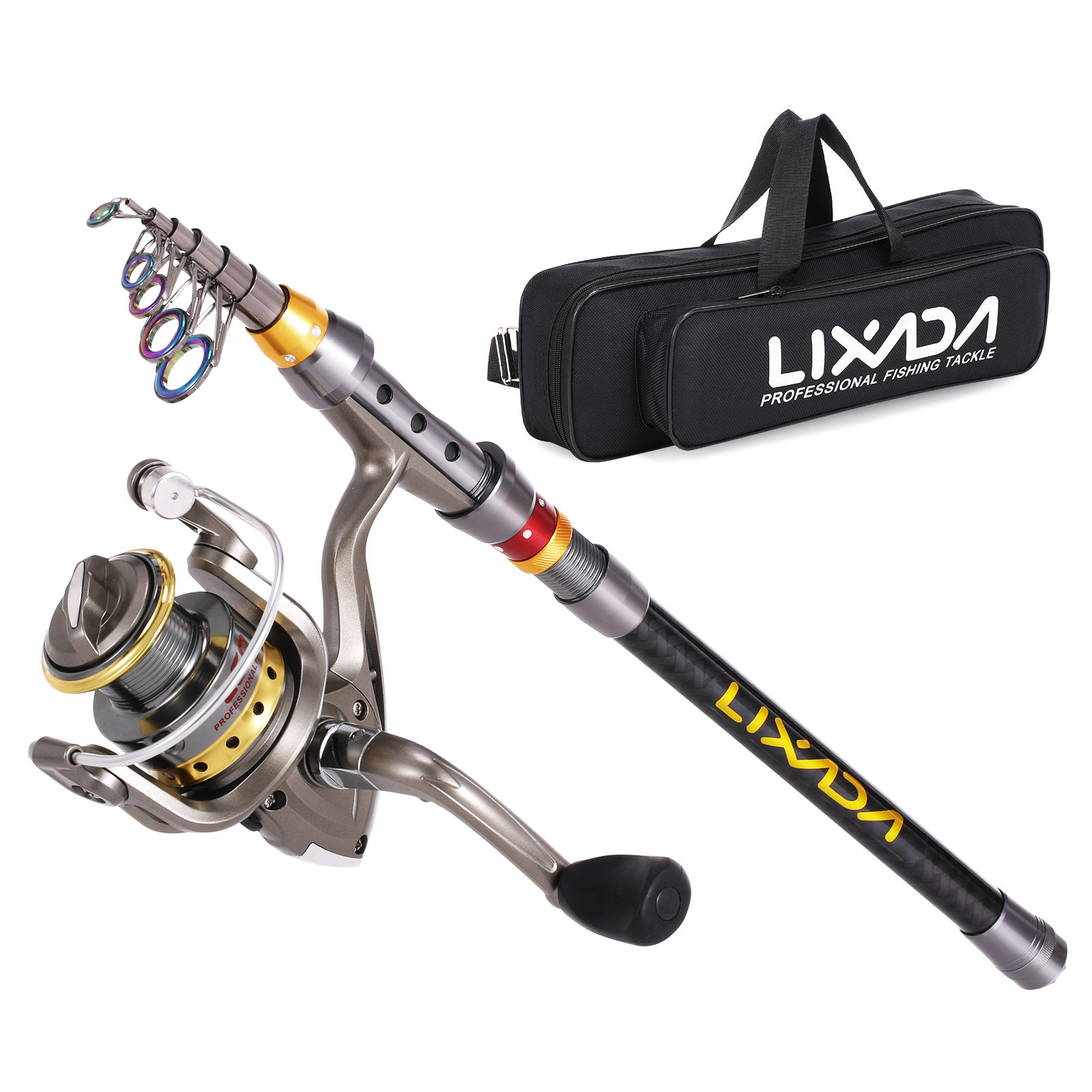 Lixada Telescopic Fishing Rod and Reel Combo Full Kit Carbon Fiber Fishing Rod Pole + Fishing Reel + Fishing Tackle Carrier Bag Case Fishing Gear Set 3.0m