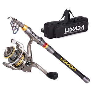 Lixada Tige de pêche télescopique et bobine Combo Kit complet Carbon Fibre Pôle de pêche Tige + Bobine de pêche + Ensemble d'équipement de pêche pour sac de pêche 3.0m