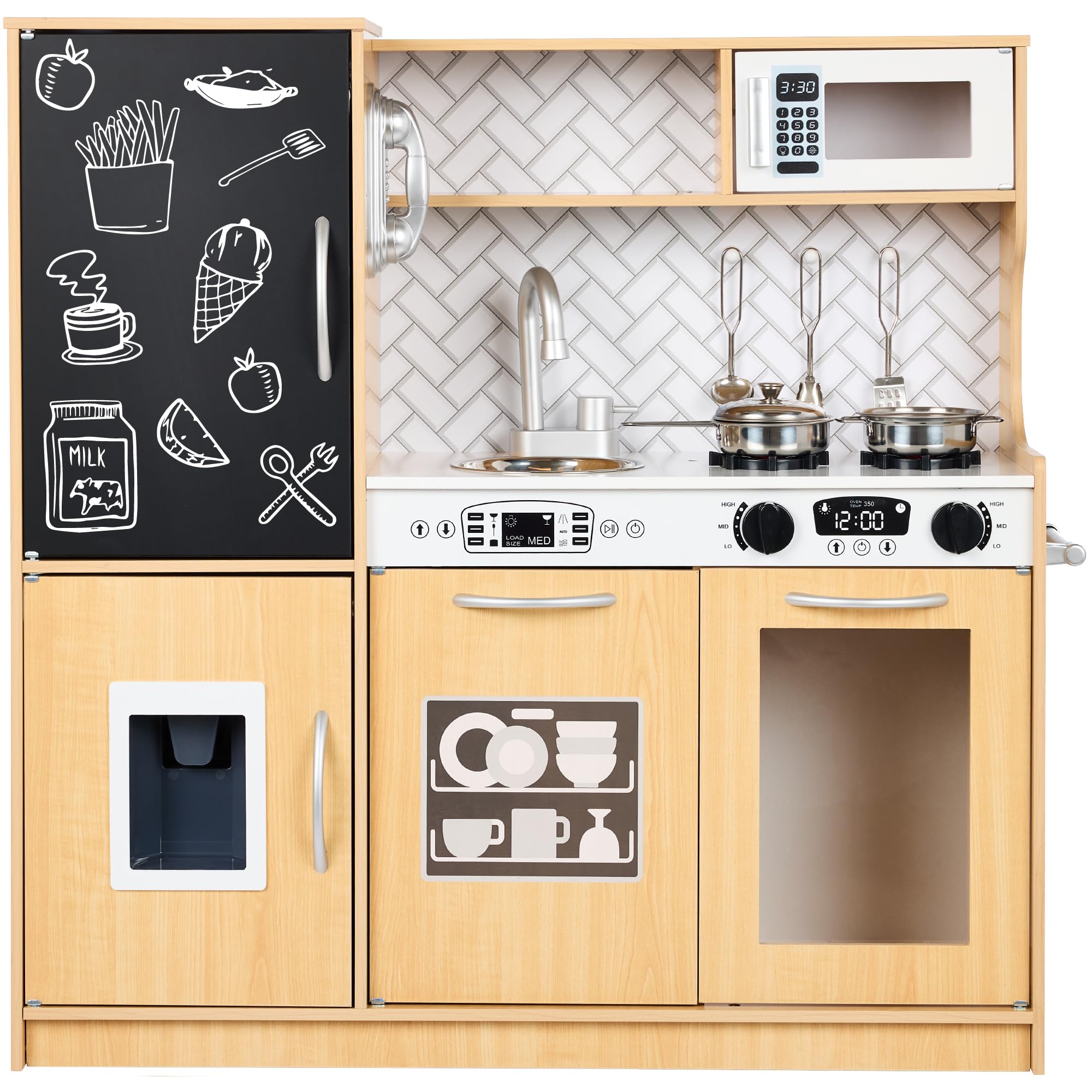 Best Choice Products Pretend Play Kitchen Wooden Toy Set for Kids w/Realistic Design Telephone Utensils Oven Microwave Sink - Natural