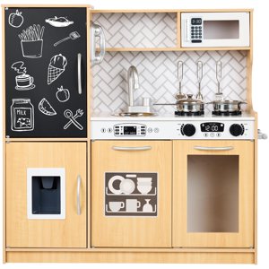 Best Choice Products Pretend Play Kitchen Wooden Toy Set for Kids w/Realistic Design Telephone Utensils Oven Microwave Sink - Natural