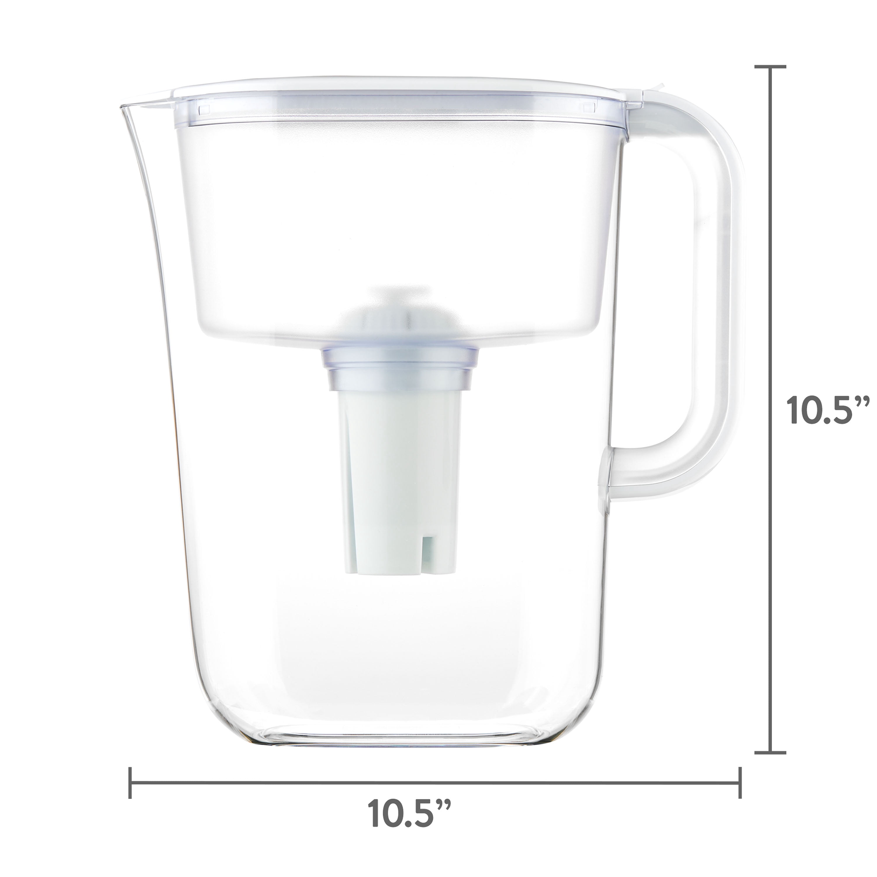 Pichet filtreur à eau Great Value, série 7 tasses, couleur blanche, sans BPA, compatible avec les filtres Brita, certifié NSF, indicateur minuteur numérique, HS528
